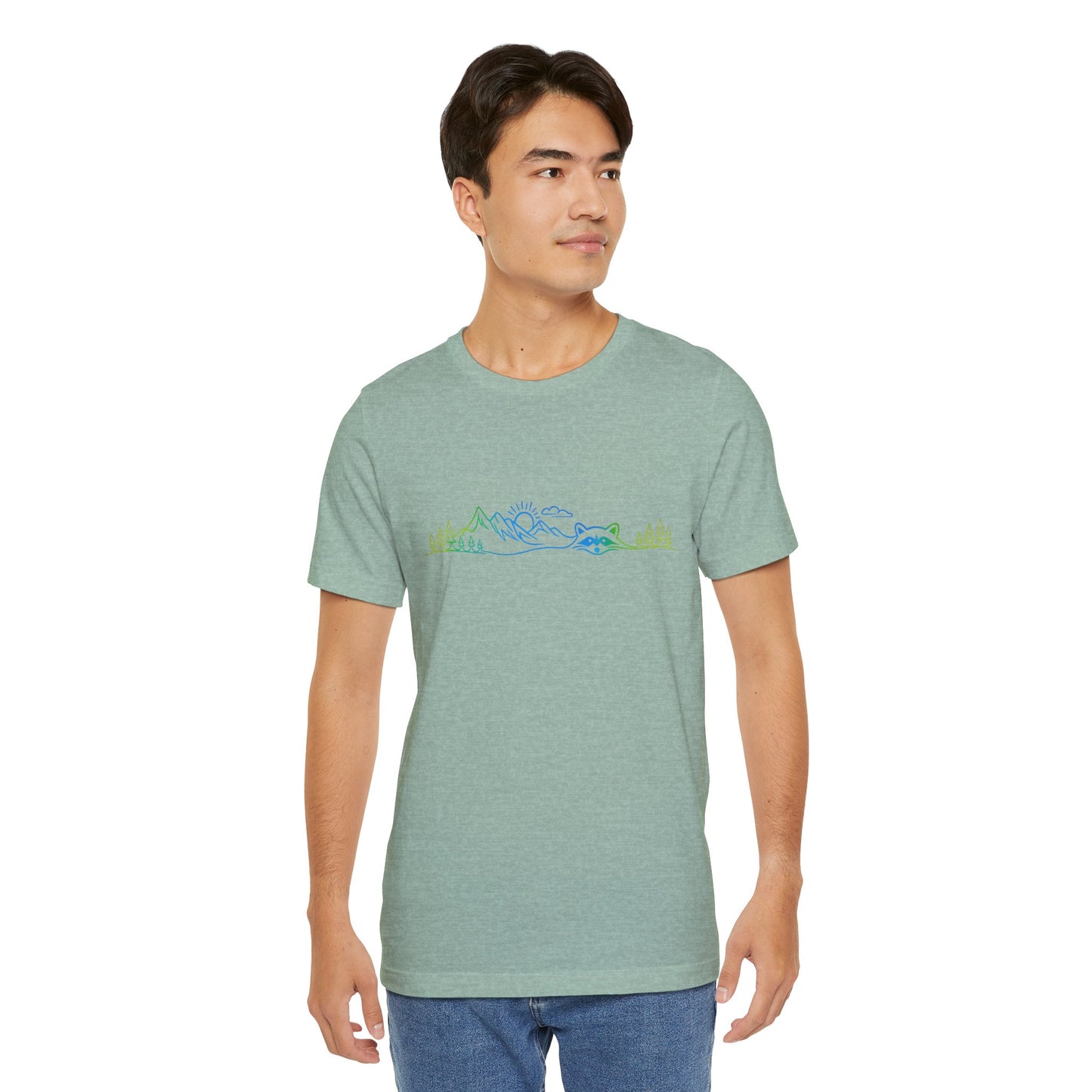 Raccoon Tee — Minimal Line Raccoon Scenic Graphic T-Shirt