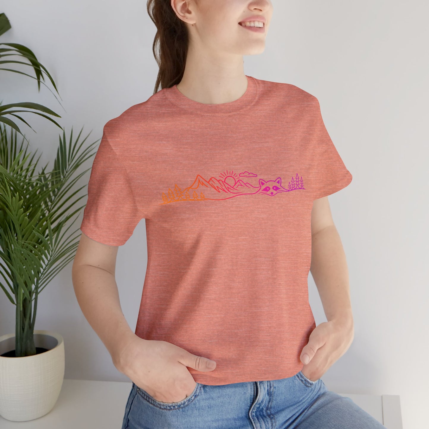 Raccoon Tee — Minimal Line Raccoon Scenic Graphic T-Shirt