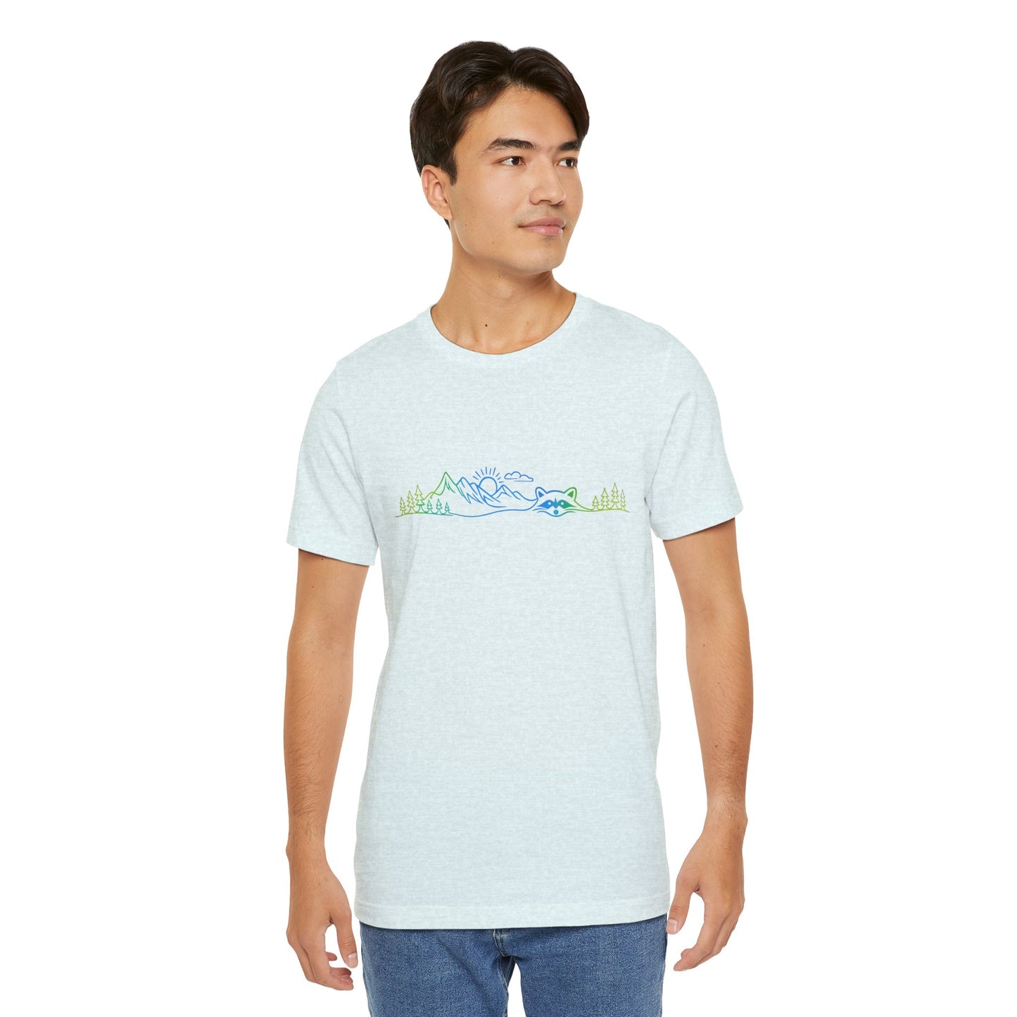Raccoon Tee — Minimal Line Raccoon Scenic Graphic T-Shirt