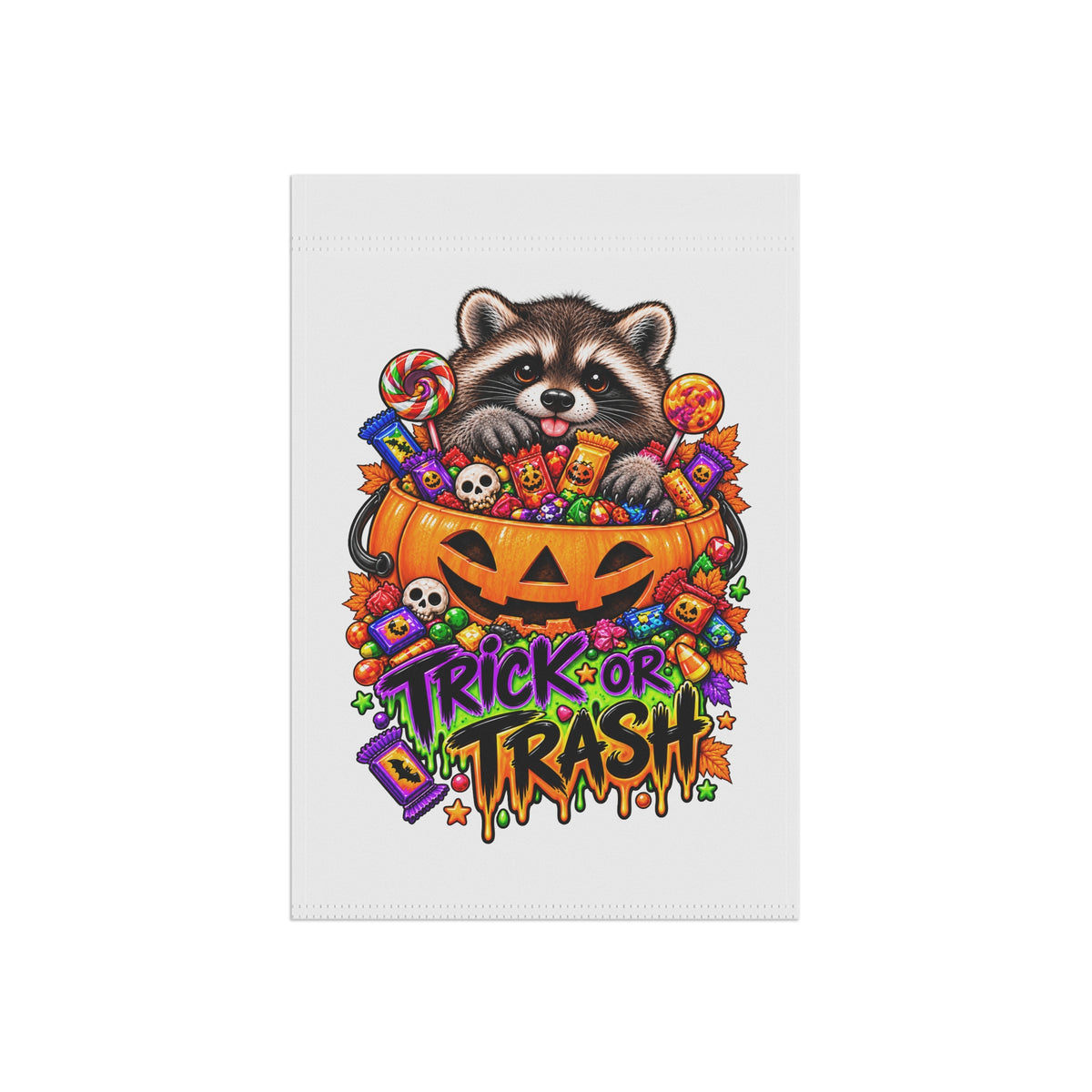 Trick or Trash Raccoon Garden Flag