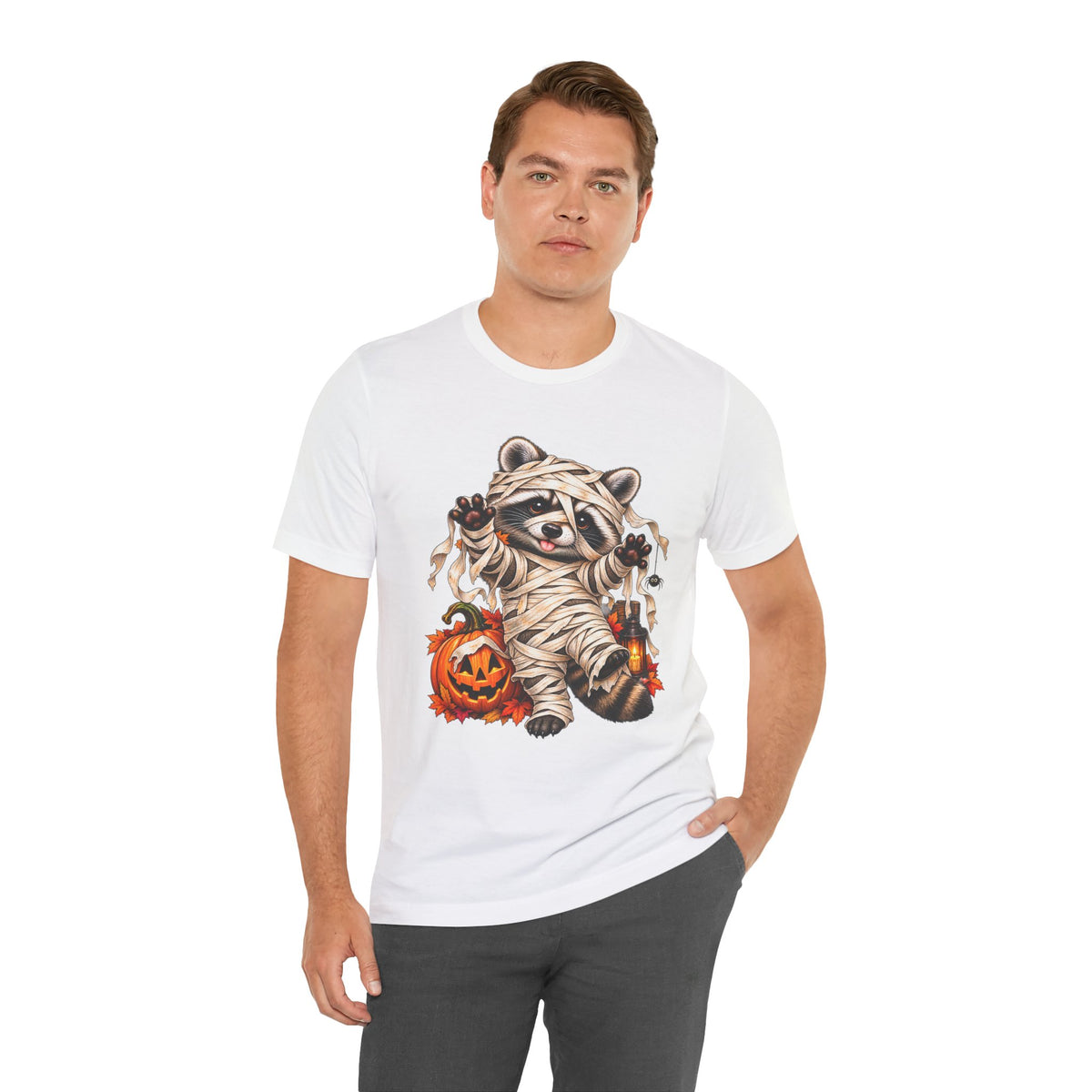 Halloween Mummy Raccoon and Black Cat T-Shirt