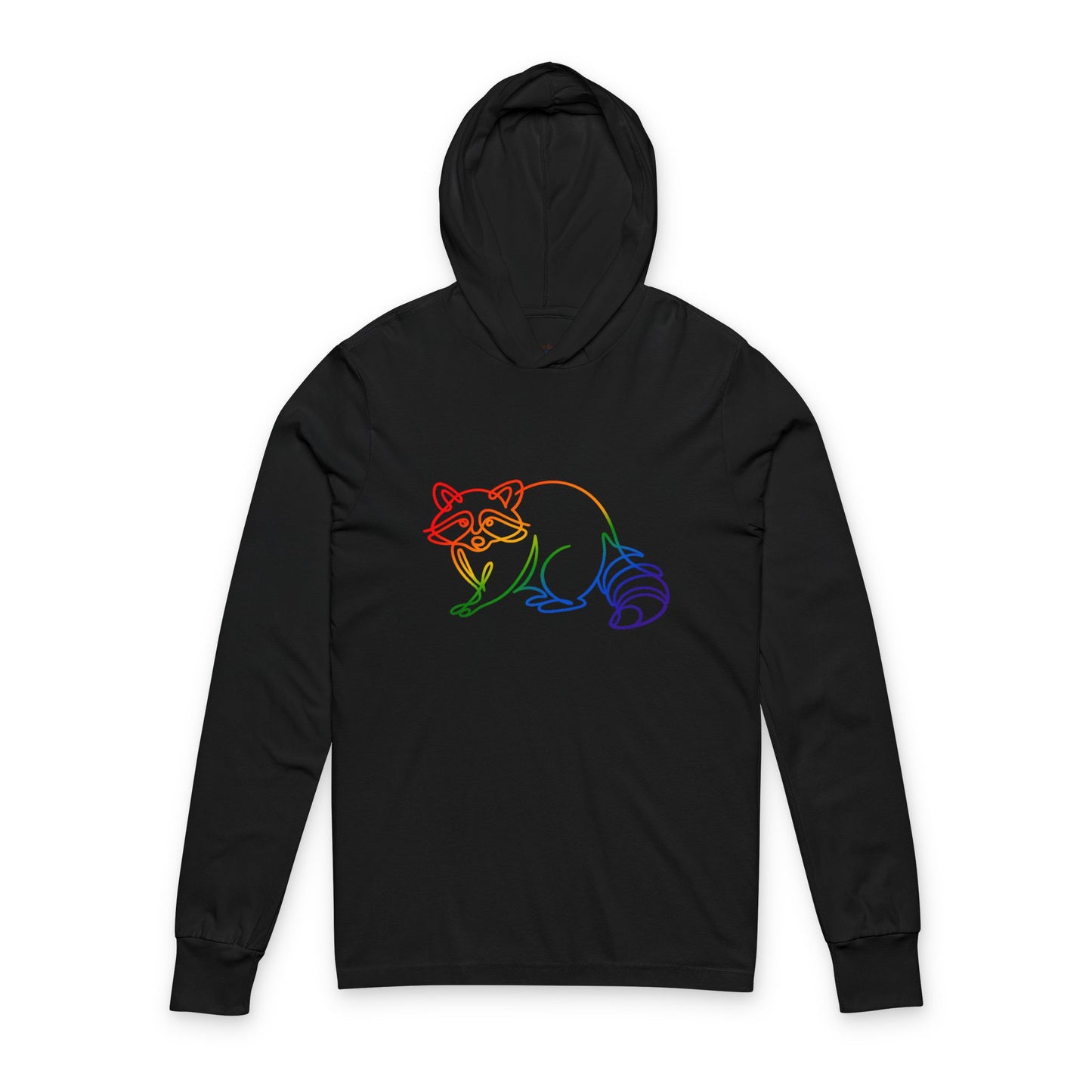 Continuous Line Art | Rainbow Raccoon Hooded Long Sleeve Tee