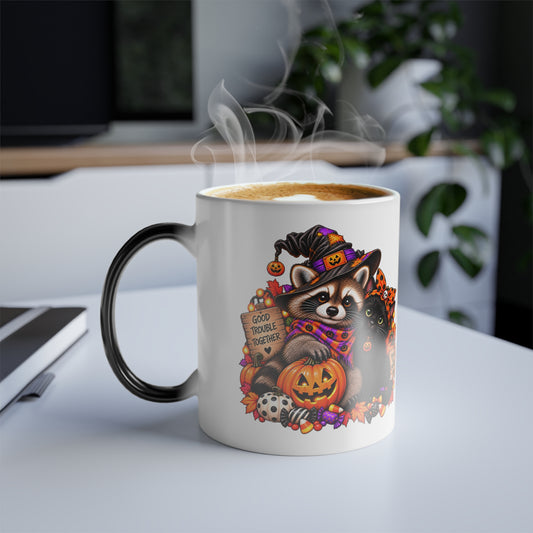 Halloween Raccoon and Black Cat Bestie Color-Changing Mug  11 oz