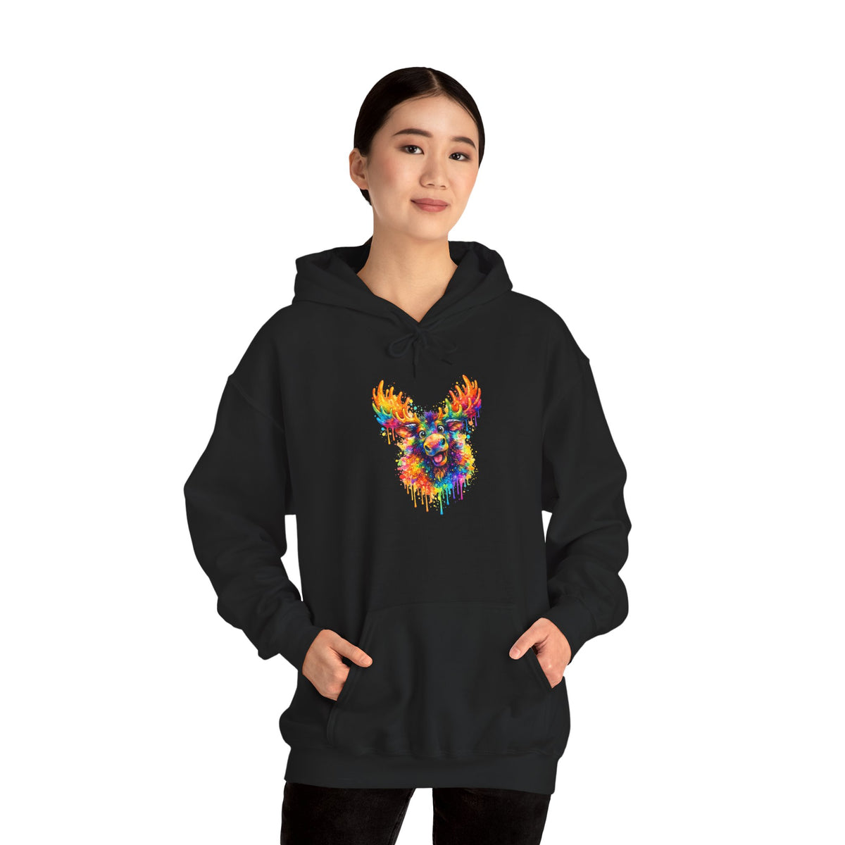 Watercolor Moose Hooded Sweatshirt