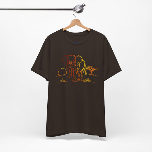 Elephant Sunset Tee — Minimal Line Art Safari T-Shirt