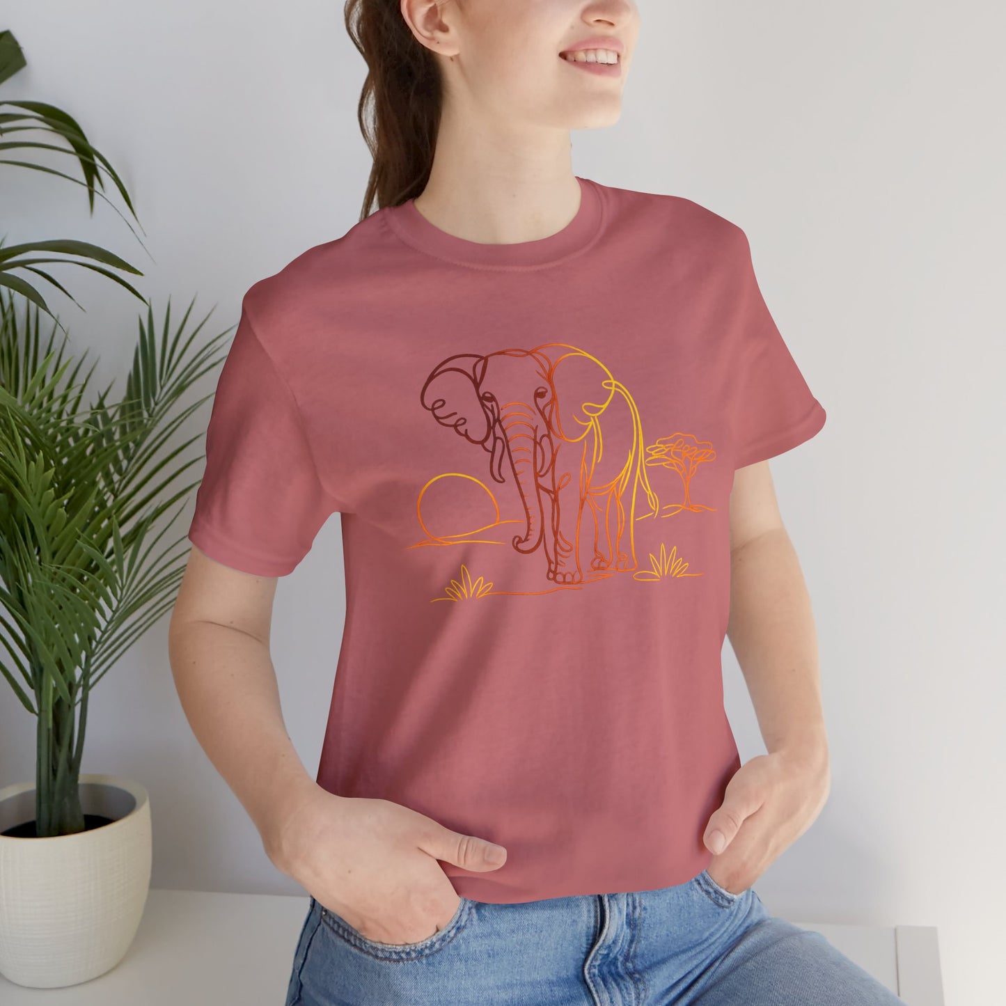 Elephant Sunset Tee — Minimal Line Art Safari T-Shirt