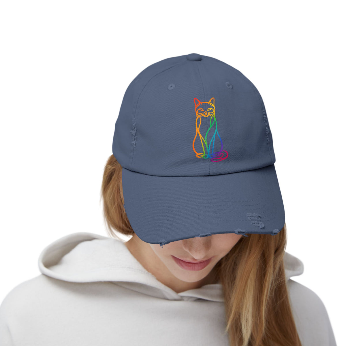 Rainbow Cat Distressed Cap