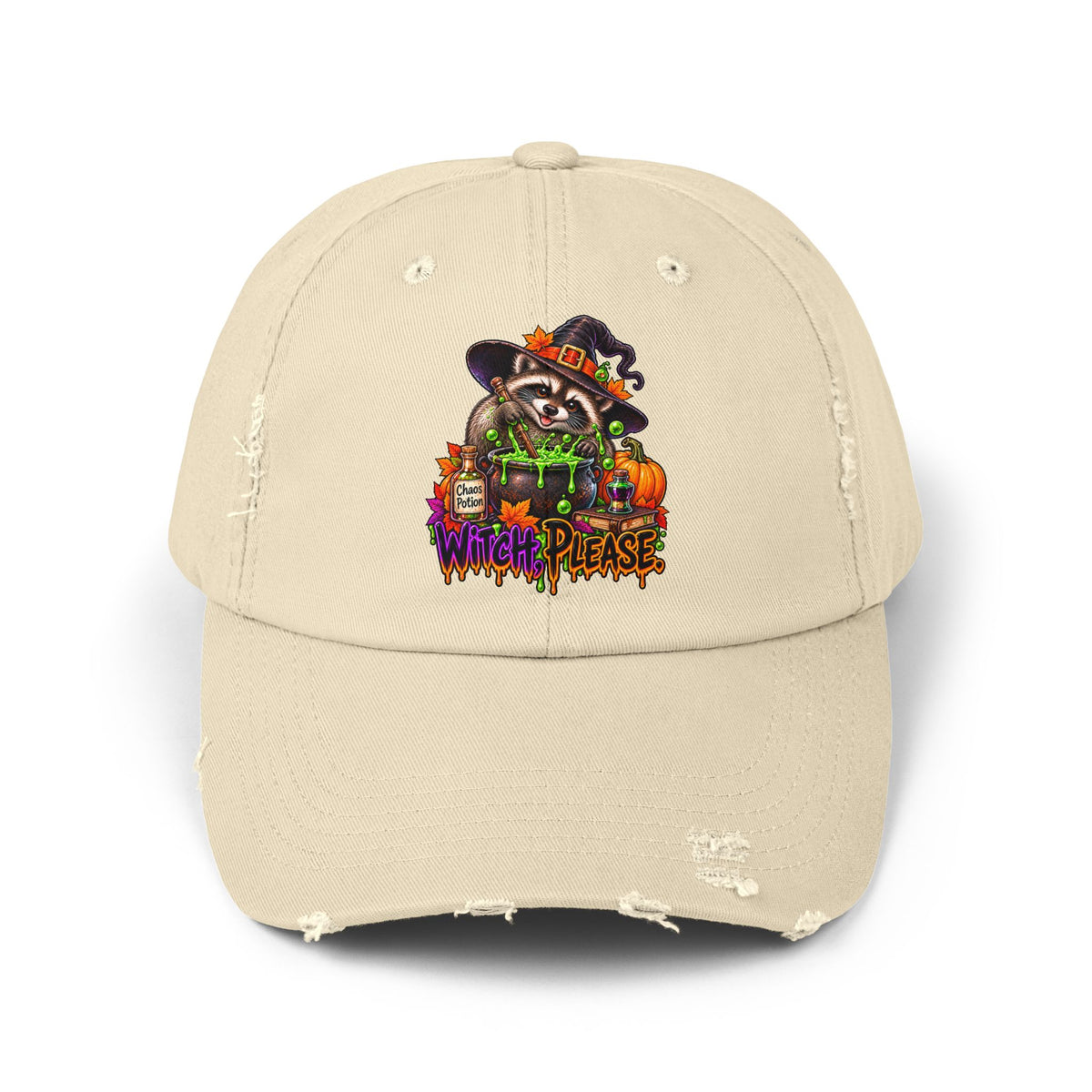 Witch, Please. Raccoon Distressed Baseball Hat