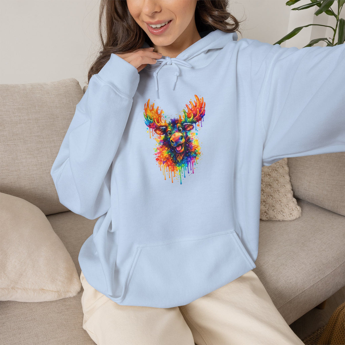 Watercolor Moose Hooded Sweatshirt