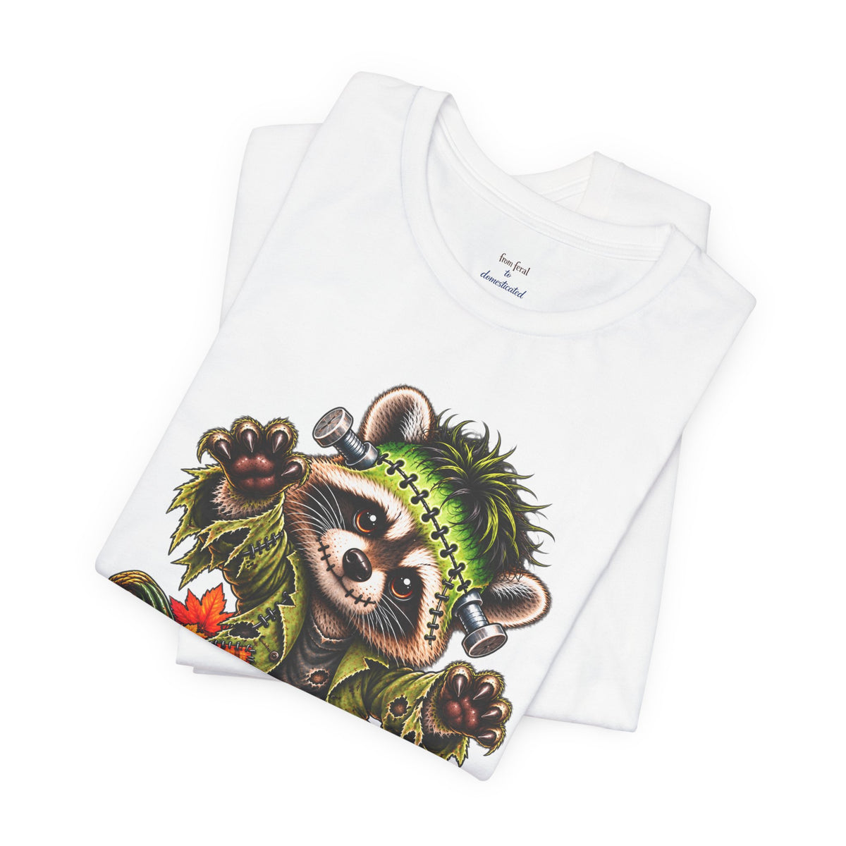 Halloween Frankenstein Raccoon and Black Cat T-Shirt