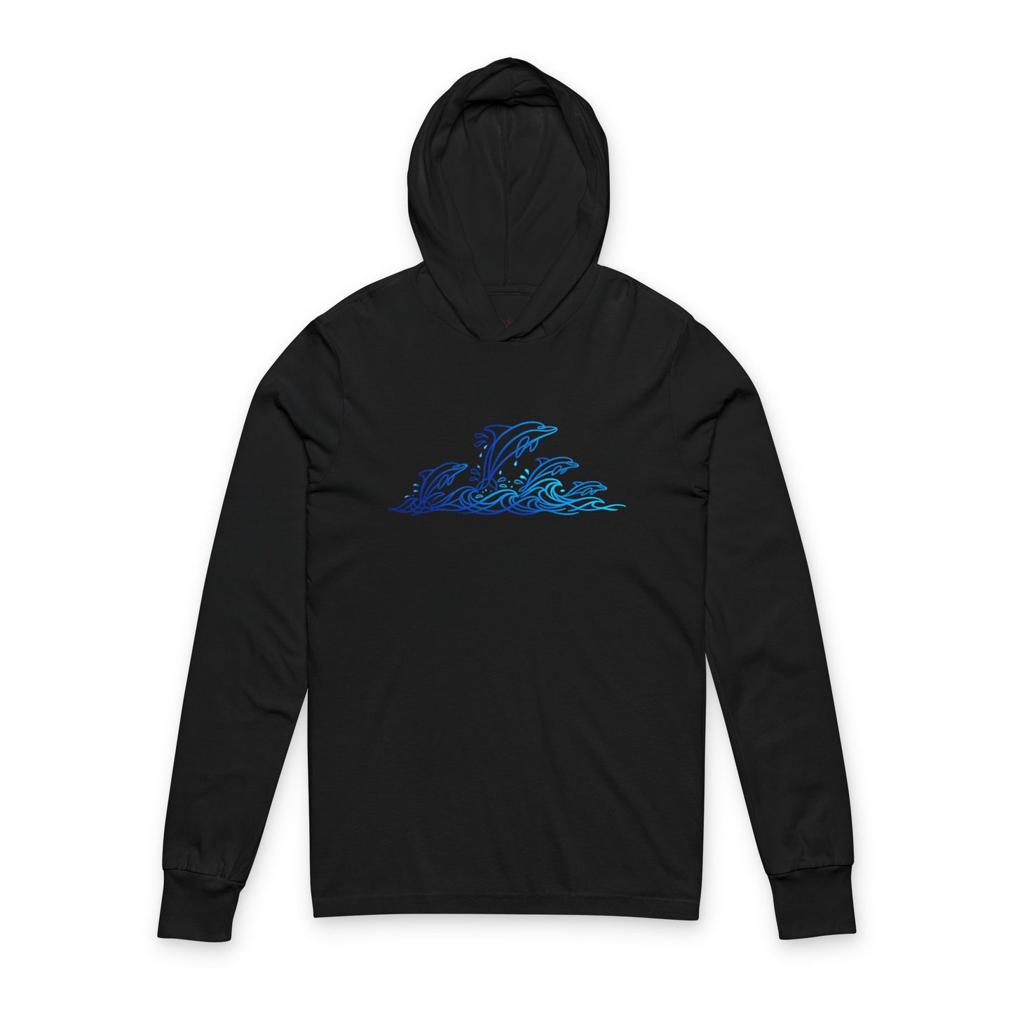 Continuous Line Art Dolphin Pod Hooded Long Sleeve Tee