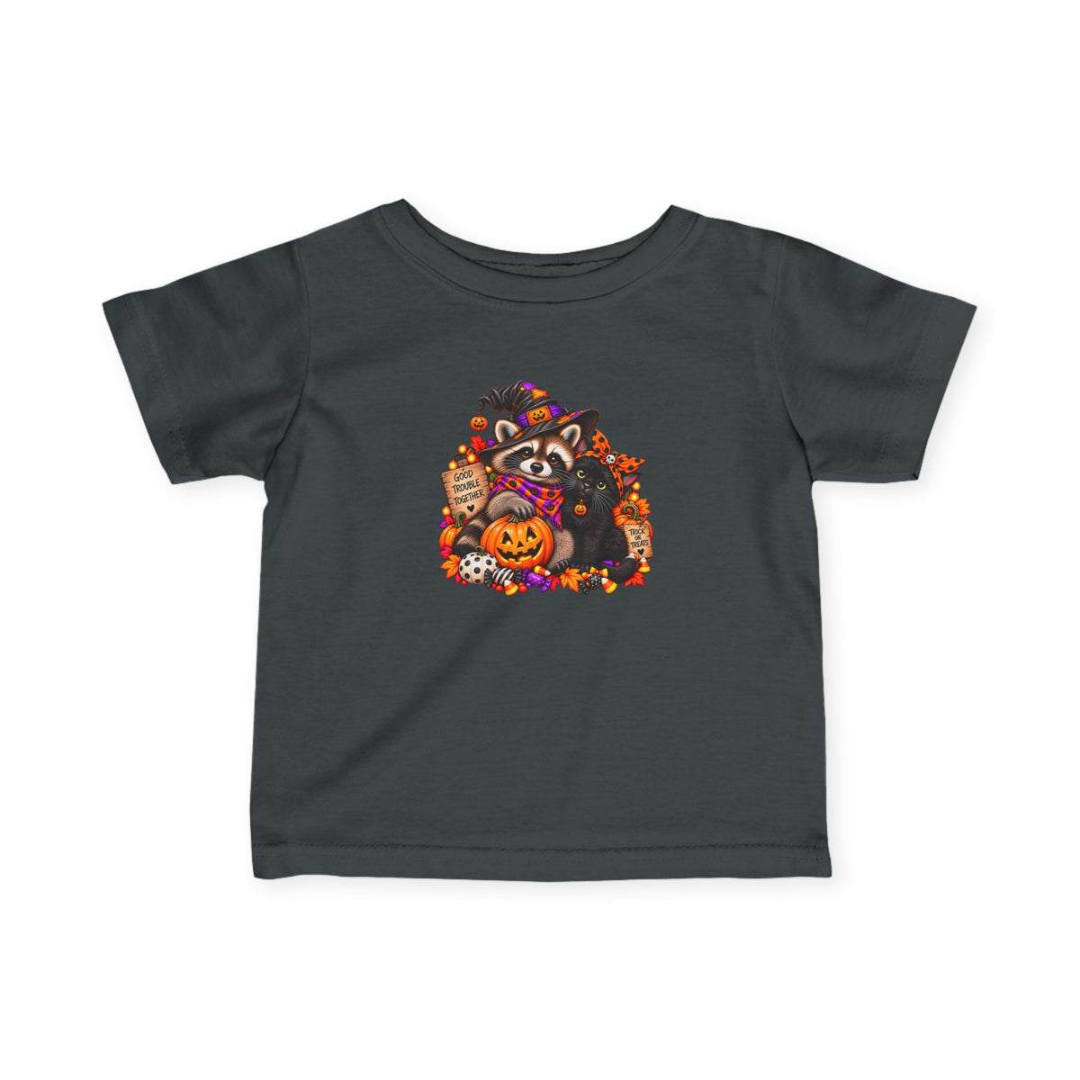 Halloween Raccoon and Black Cat Bestie Infant Tee