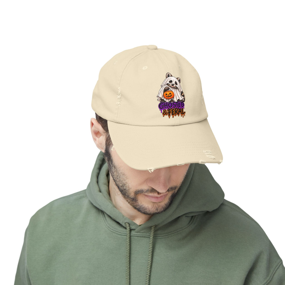 Ghosted Raccoon Distressed Baseball Hat