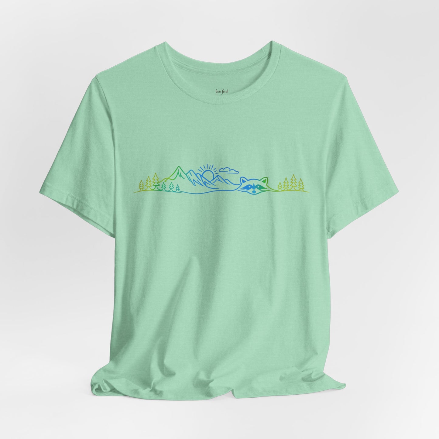 Raccoon Tee — Minimal Line Raccoon Scenic Graphic T-Shirt