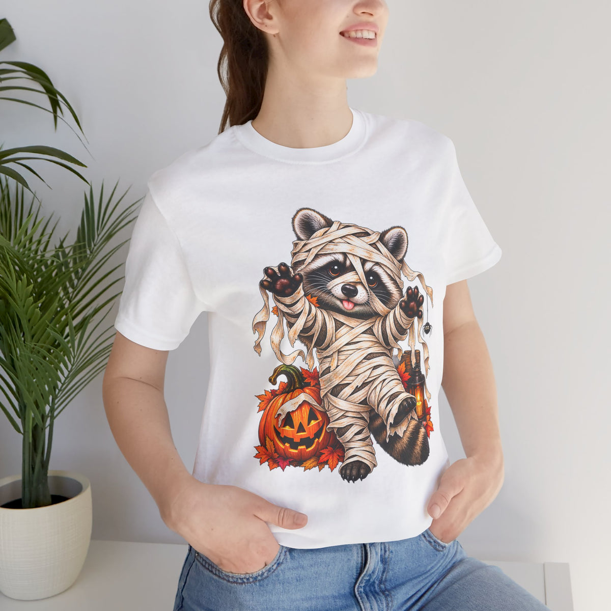 Halloween Mummy Raccoon and Black Cat T-Shirt