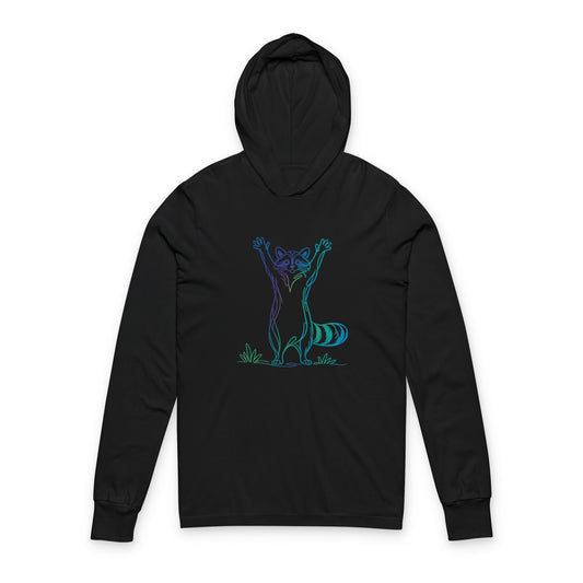 Continuous Line Art | Northern Lights Raccoon Hooded Long Sleeve Tee