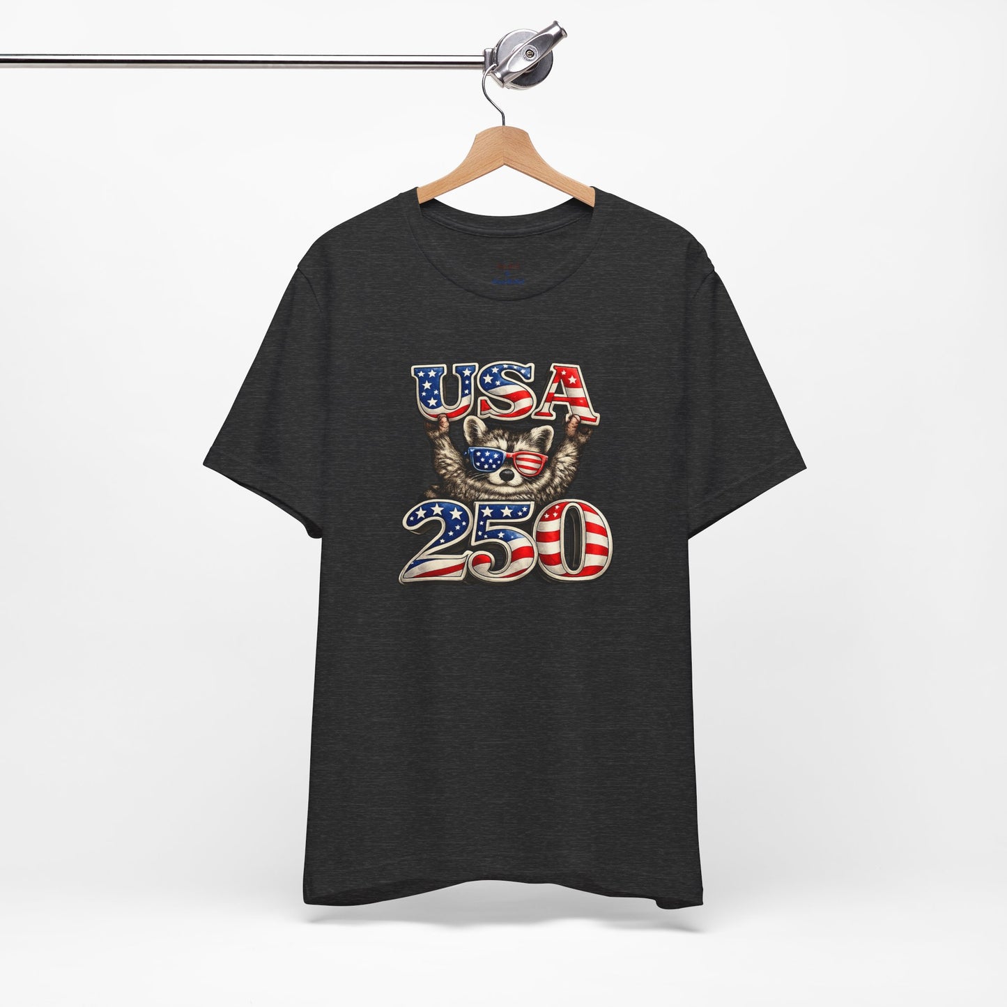 Patriot Raccoon 250th Anniversary T-Shirt — 4th of July Fireworks Flag Tee