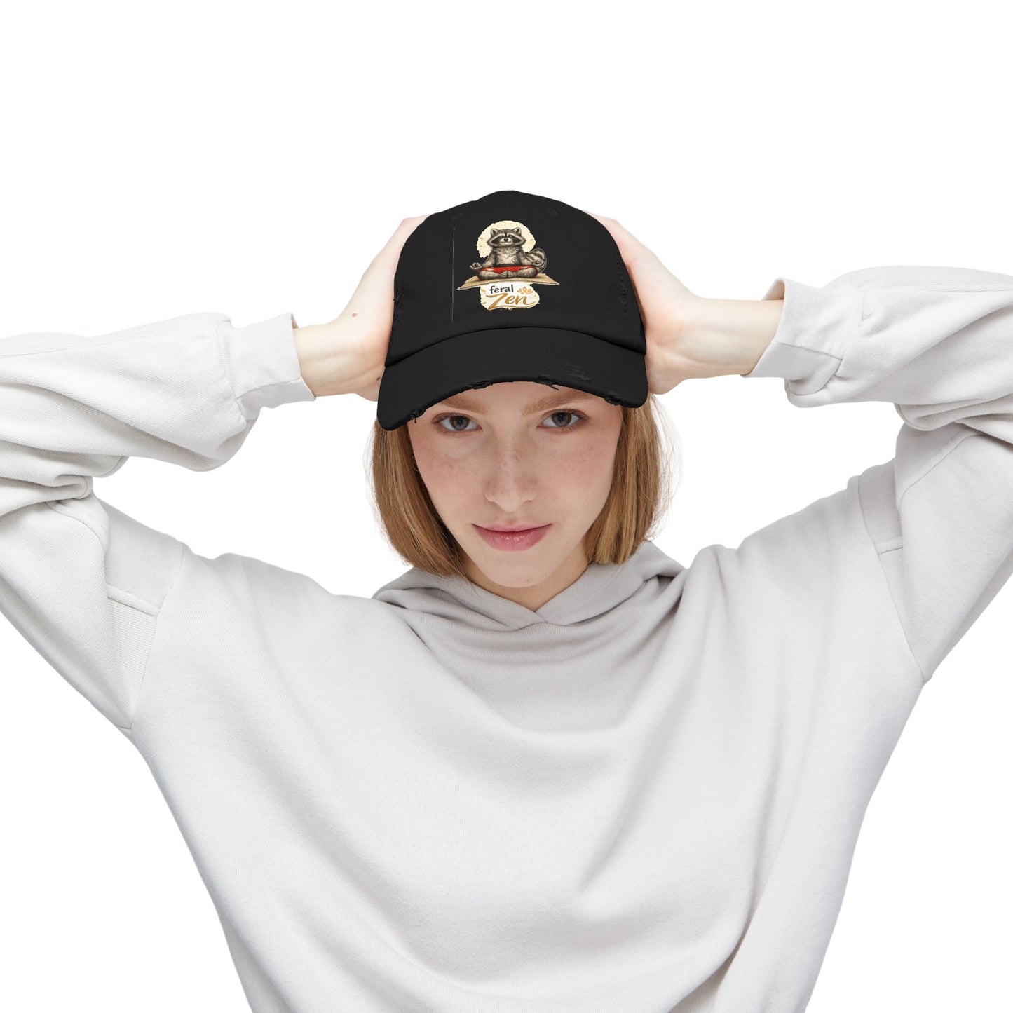 Feral Zen Distressed Cap — Raccoon Mom/Dad Funny Dad Hat