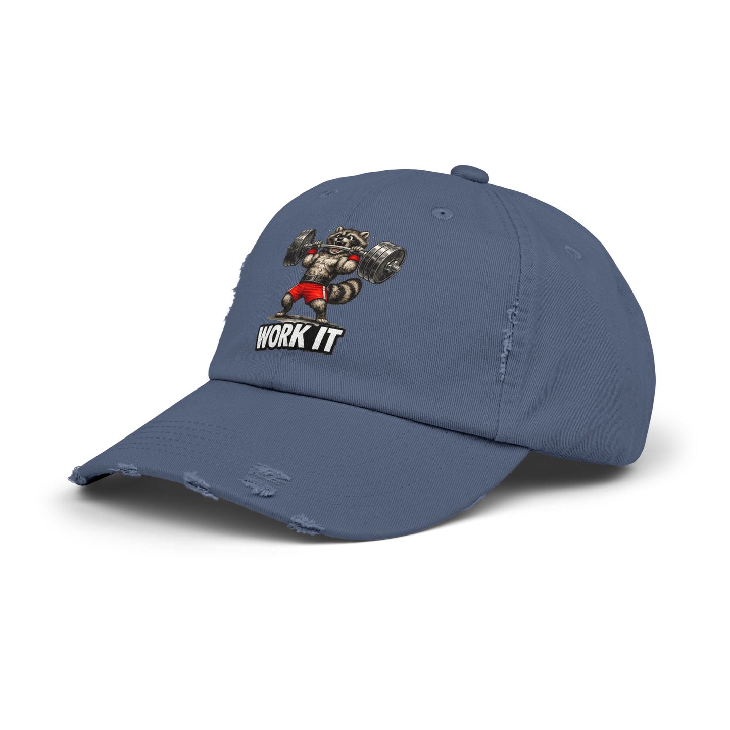 Work It Distressed Cap — Raccoon Mom/Dad Funny Dad Hat