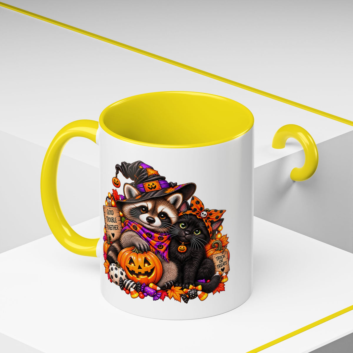 Halloween Raccoon and Black Cat Bestie Coffee Mug  (11/15oz)