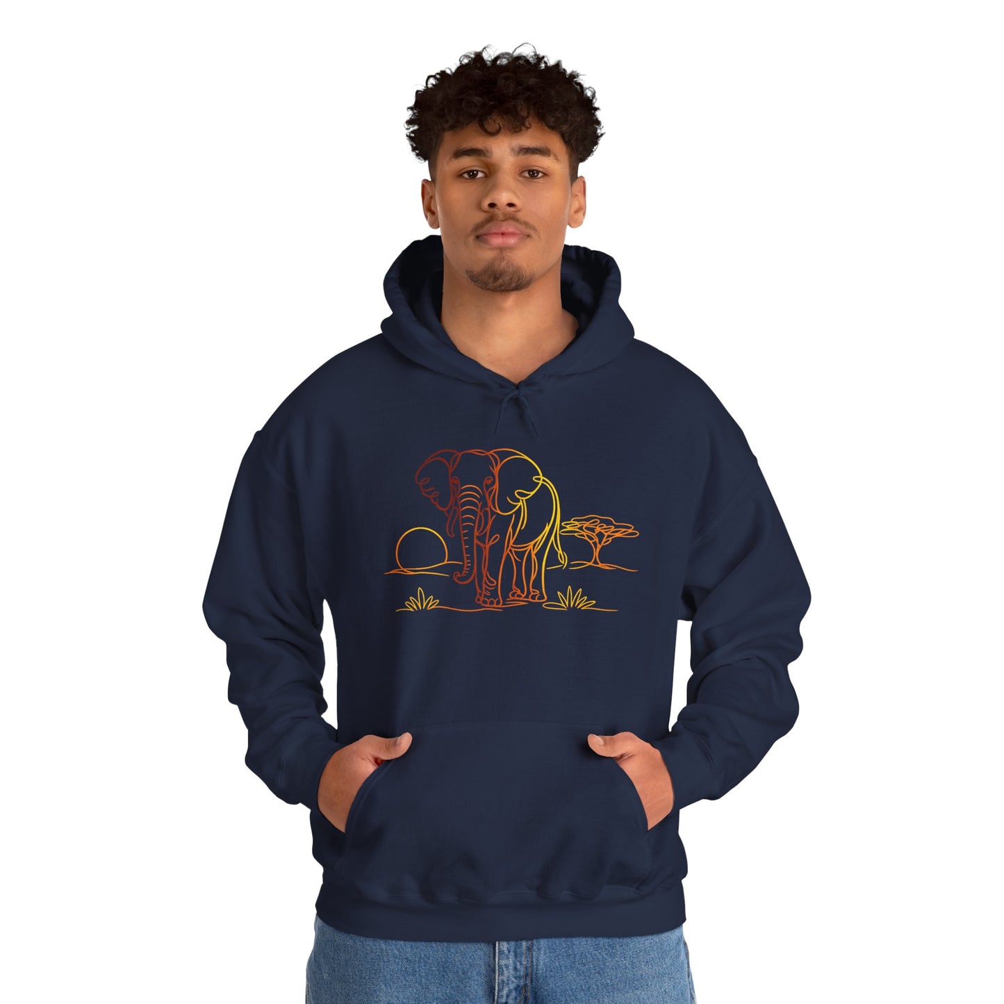 Elephant Sunset Hoodie — Minimal Safari Graphic Hooded Sweatshirt