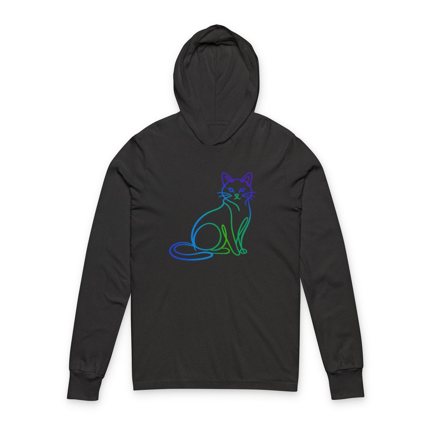 Rainbow Line Art Cat Hooded Long Sleeve Tee