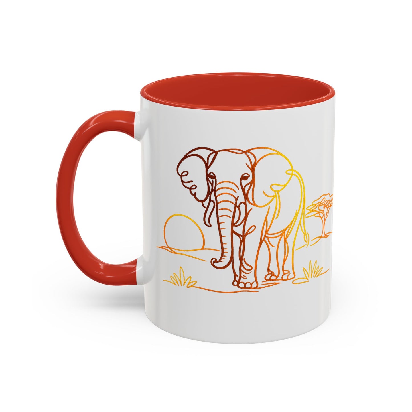 Safari Sunrise Coffee Mug — Minimal Line Elephant Design (11/15oz)