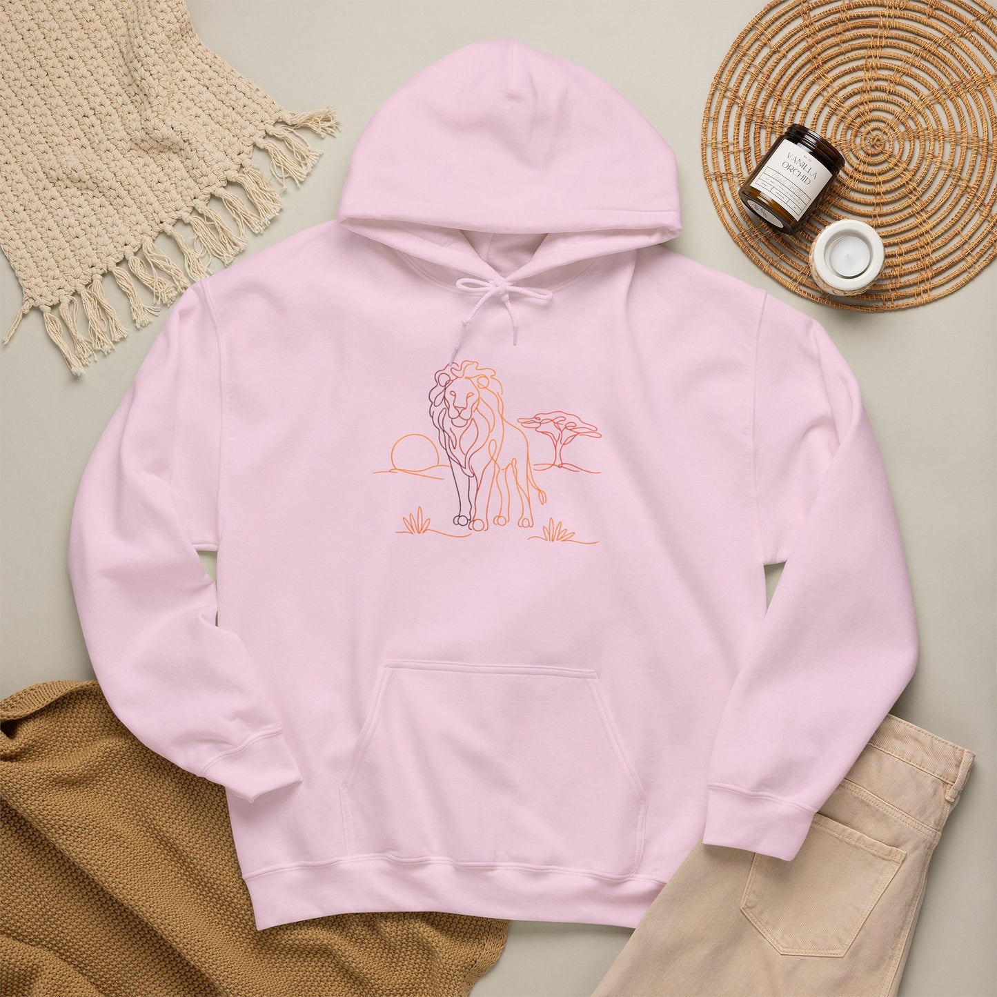 Lion Line Art Hoodie — Minimal Safari Sweatshirt