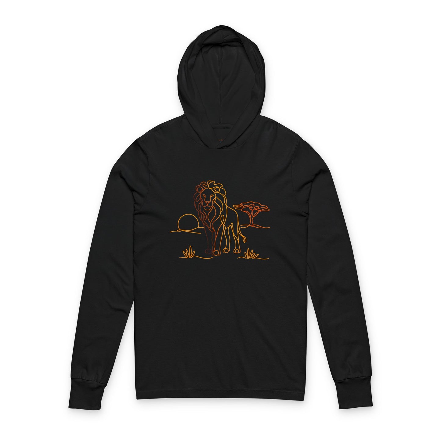 Continuous Line Art Lion Hooded Long Sleeve Tee