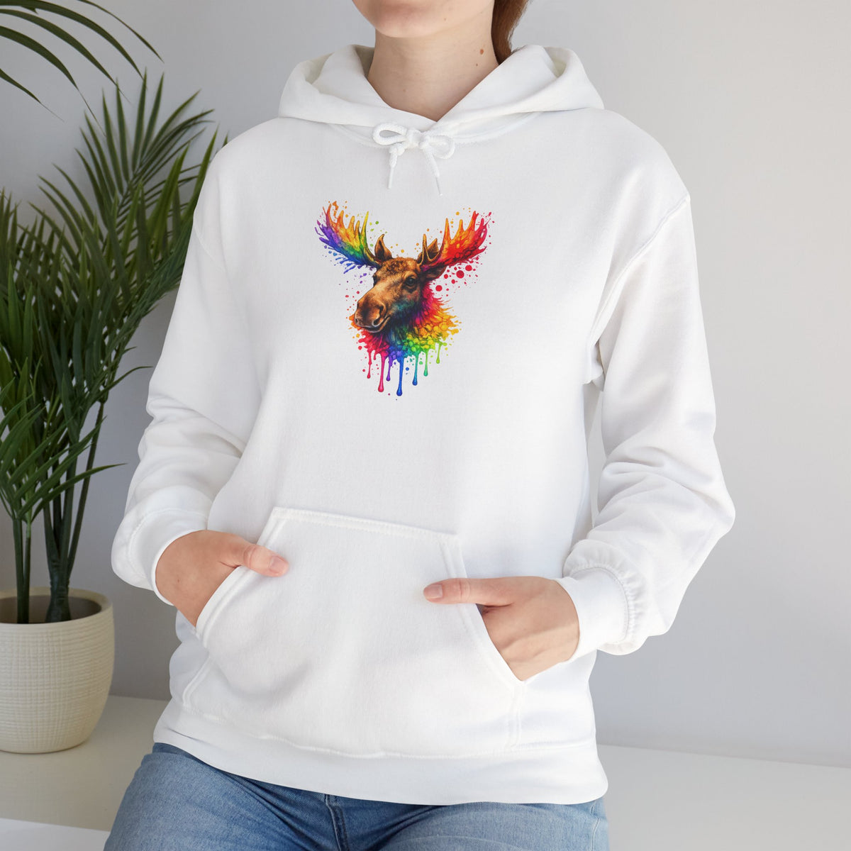 Watercolor Moose Hooded Sweatshirt
