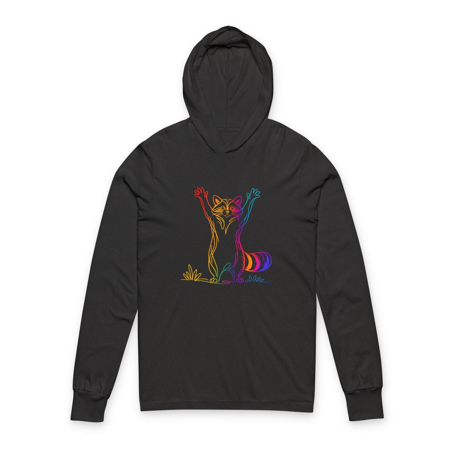 Continuous Line Art | Rainbow Raccoon Hooded Long Sleeve Tee