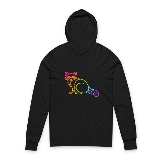 Continuous Line Art | Rainbow Raccoon Hooded Long Sleeve Tee