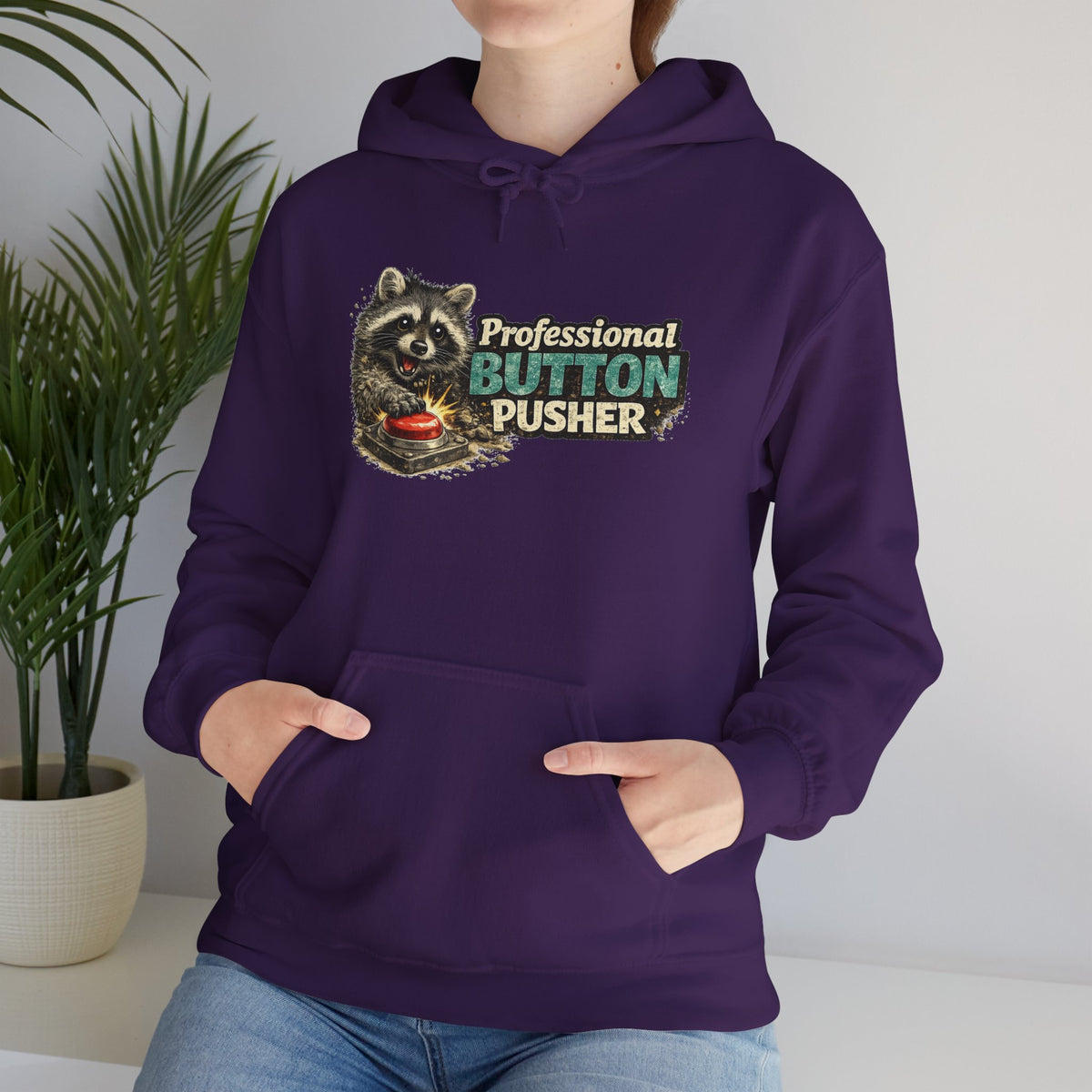 Raccoon "Button Pusher" Hooded Sweatshirt