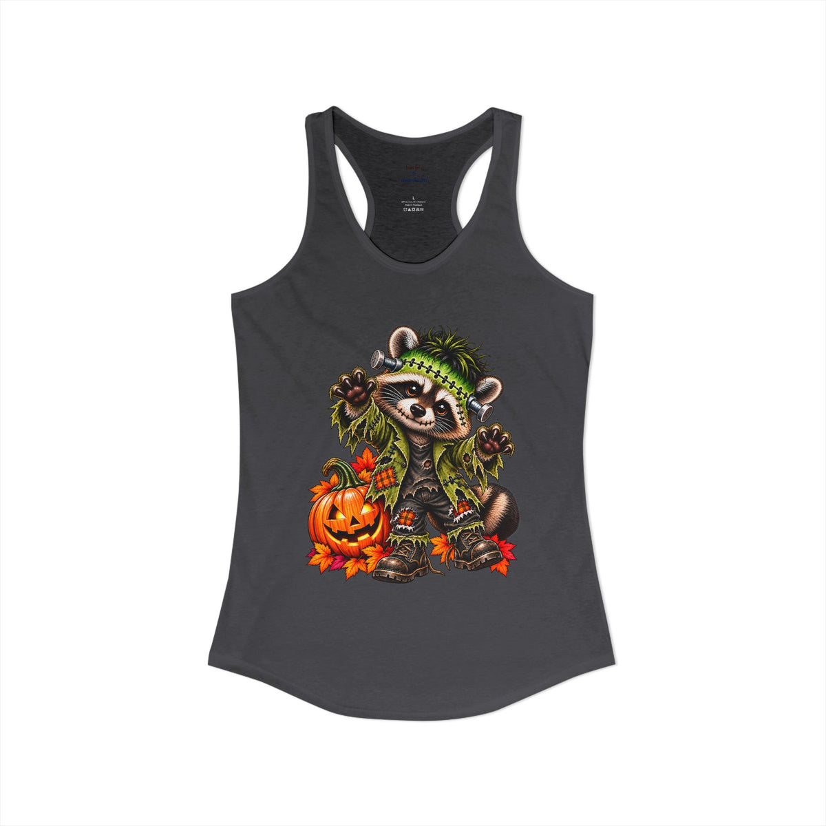 Halloween Frankenstein Raccoon Racerback Tank
