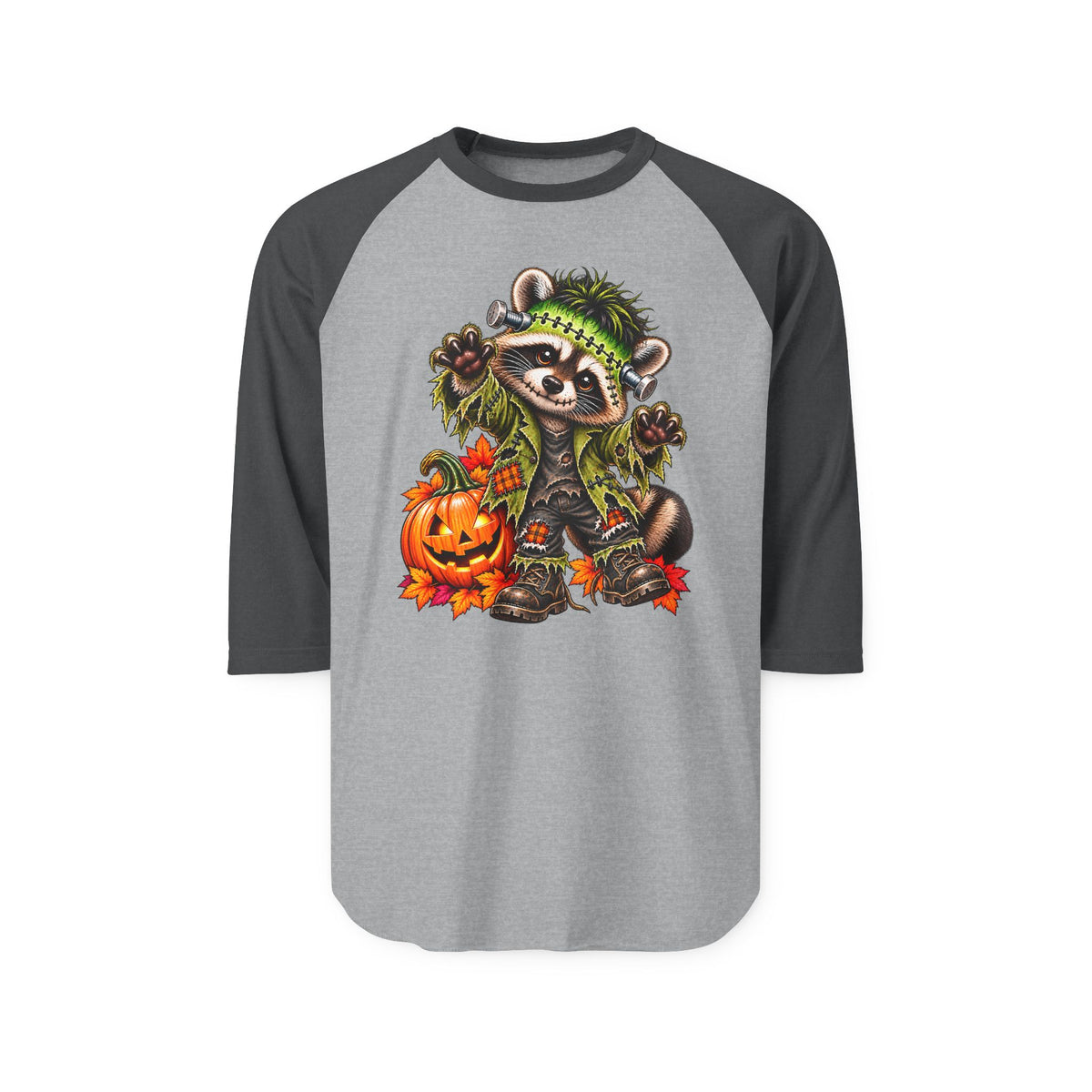 Halloween Frankenstein Raccoon Raglan Baseball Shirt