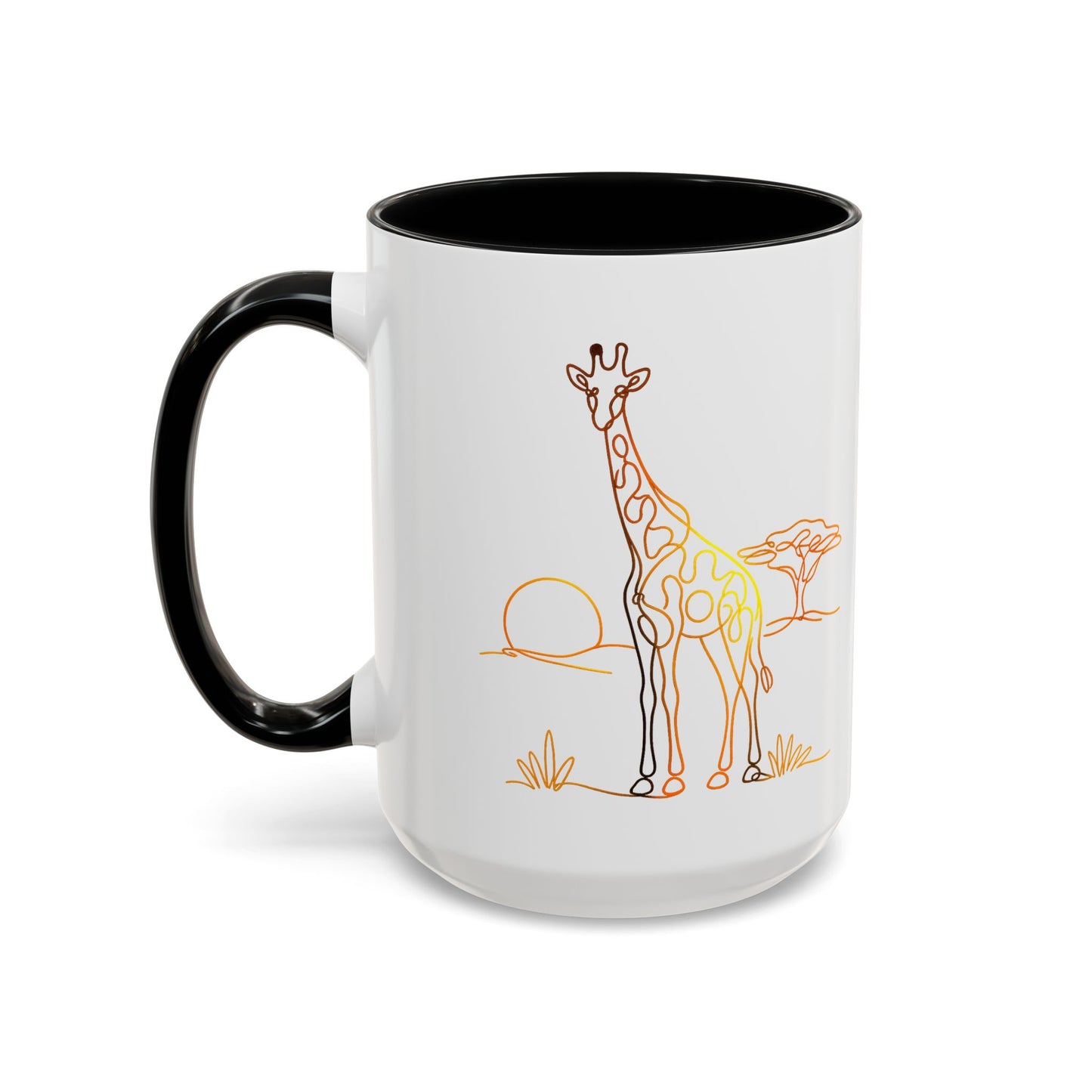 Safari Sunrise Coffee Mug — Minimal Line Giraffe Design (11/15oz)