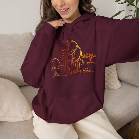 Elephant Sunset Hoodie — Minimal Safari Graphic Hooded Sweatshirt