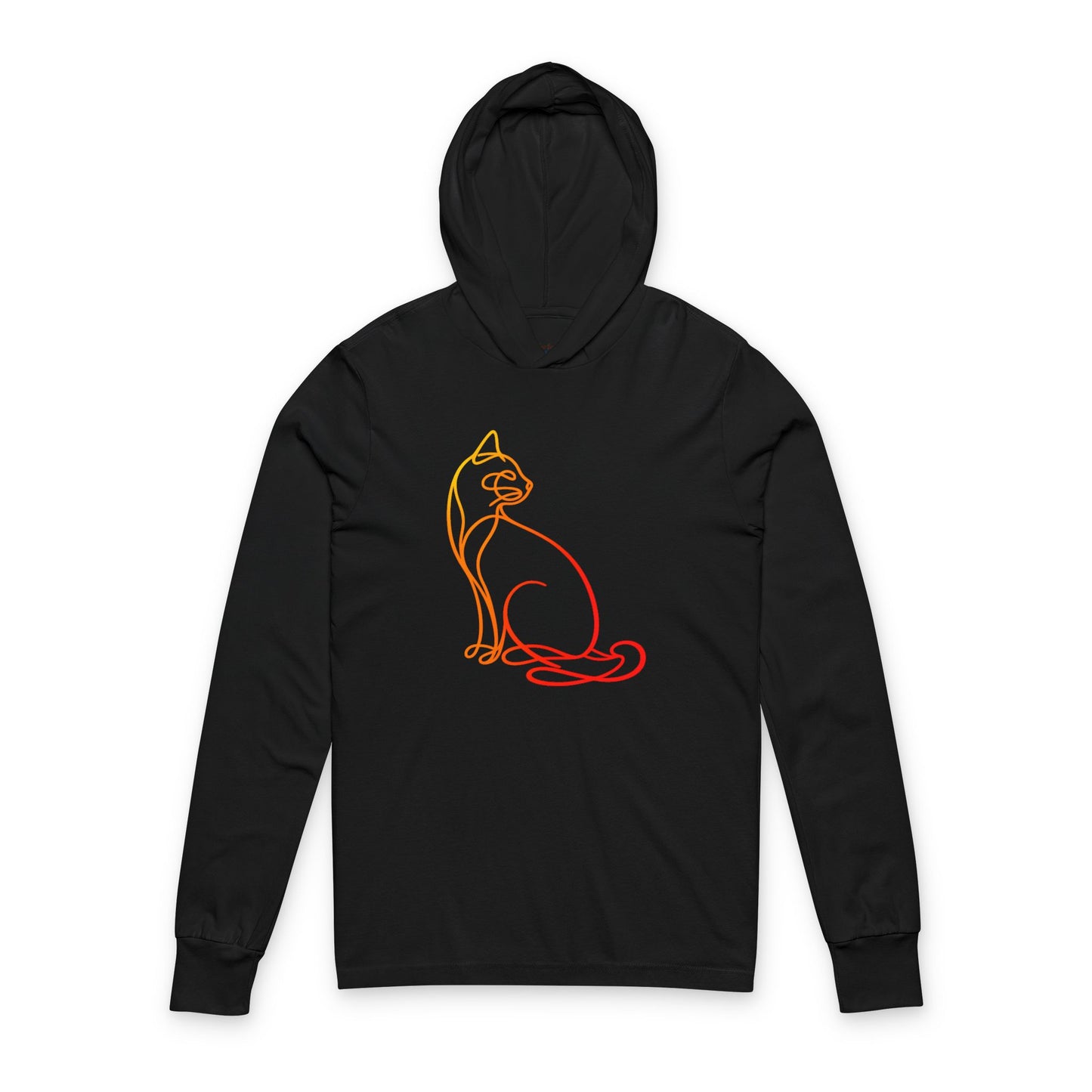 Sunrise Line Art Cat Hooded Long Sleeve Tee