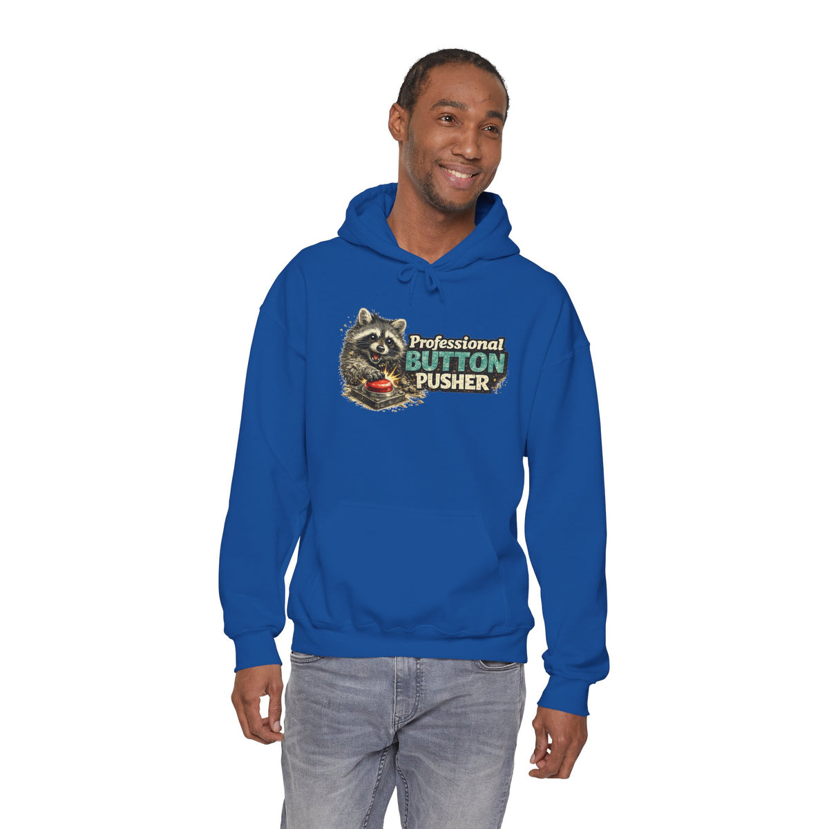 Raccoon "Button Pusher" Hooded Sweatshirt