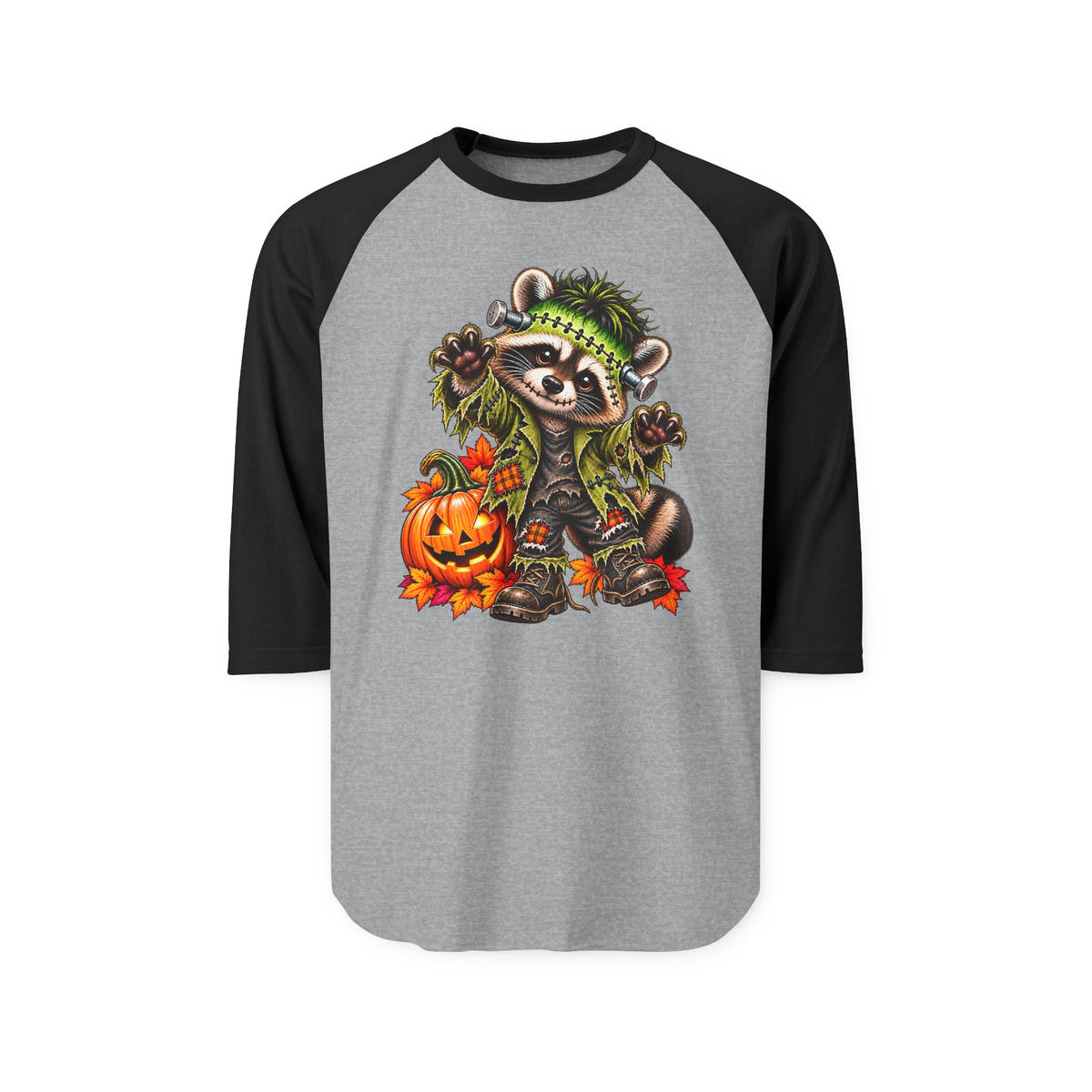 Halloween Frankenstein Raccoon Raglan Baseball Shirt