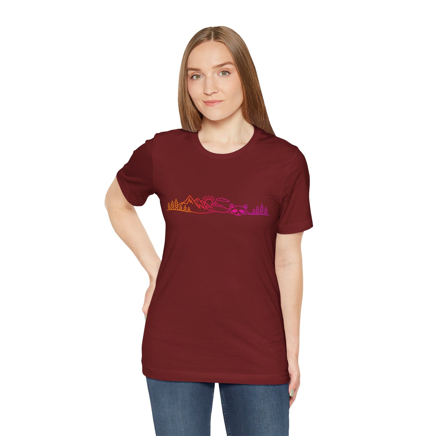 Raccoon Tee — Minimal Line Raccoon Scenic Graphic T-Shirt