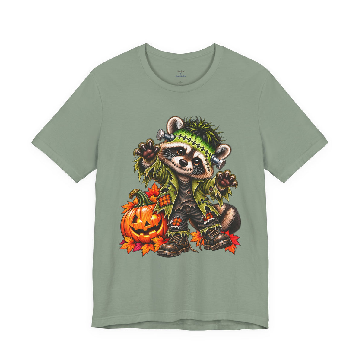 Halloween Frankenstein Raccoon and Black Cat T-Shirt