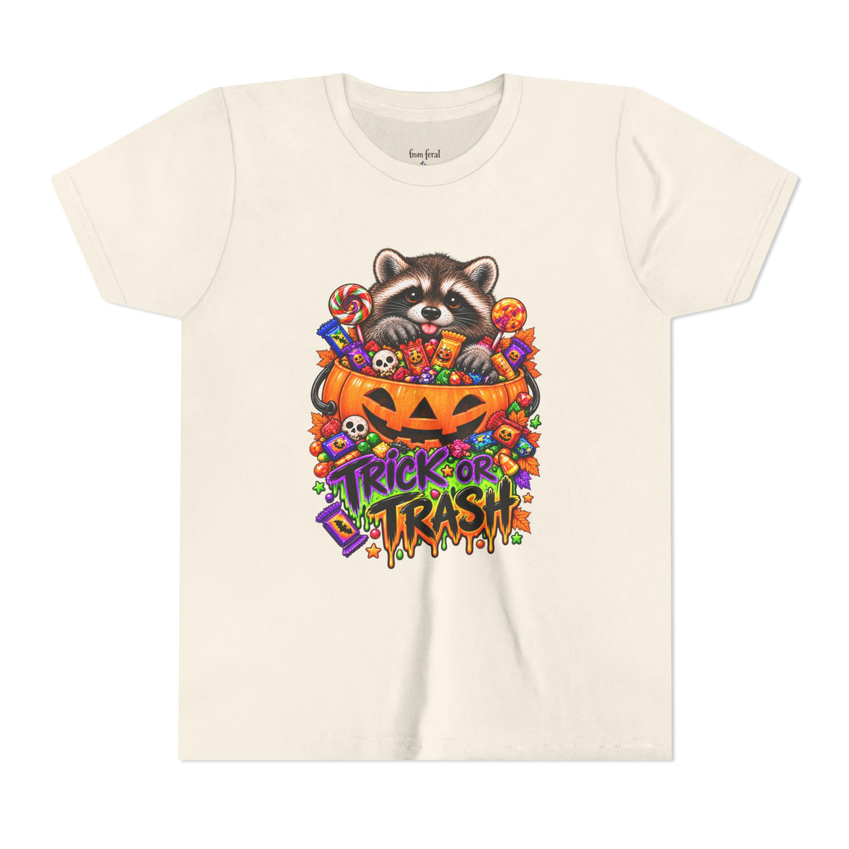 Trick or Trash Youth Tee — Raccoon Kids Tshirt