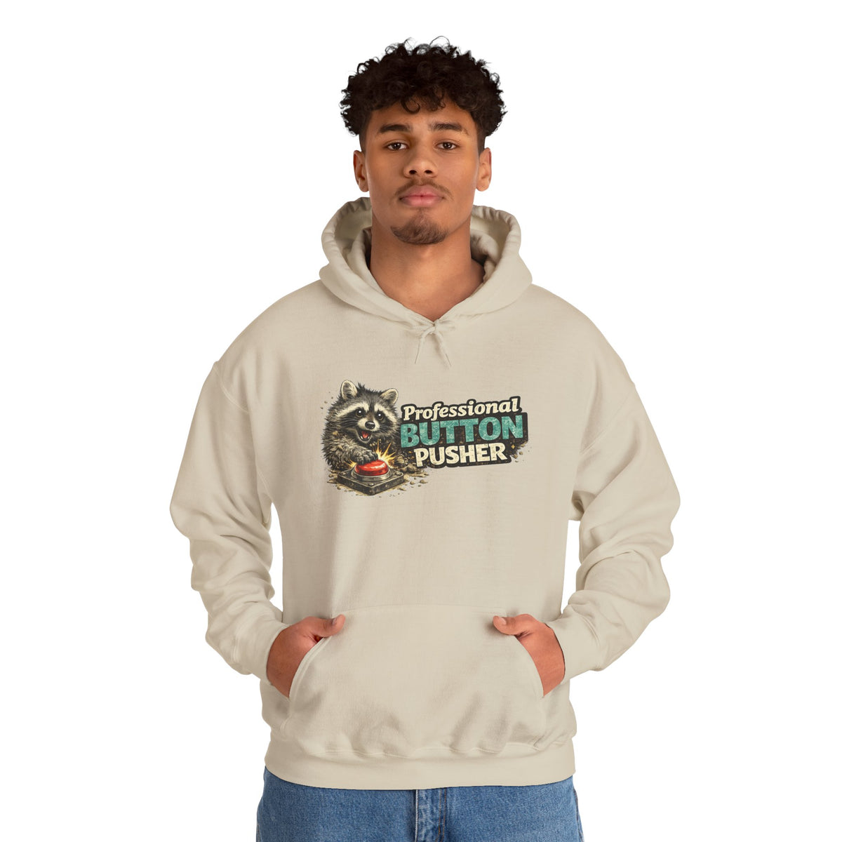 Raccoon "Button Pusher" Hooded Sweatshirt