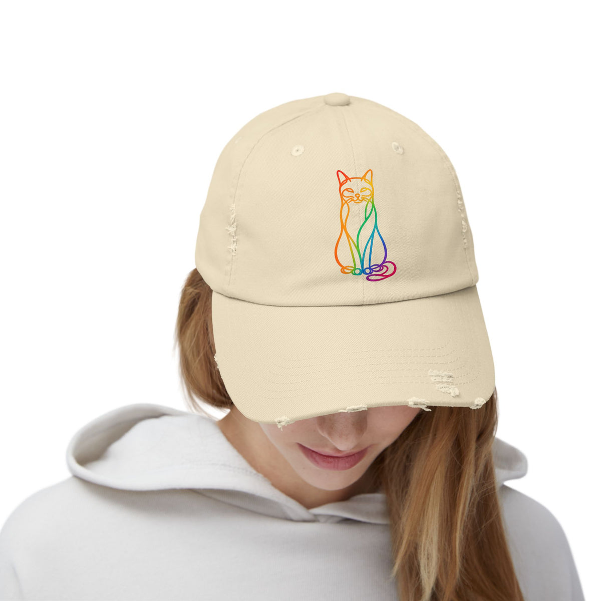 Rainbow Cat Distressed Cap
