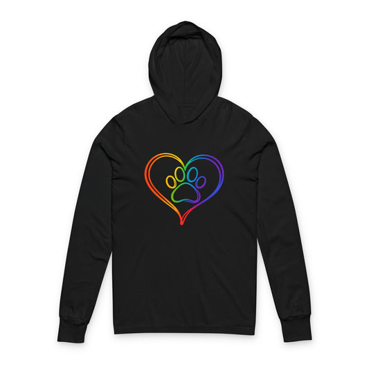 Continuous Line Art Heart/Paw Hooded Long Sleeve Tee
