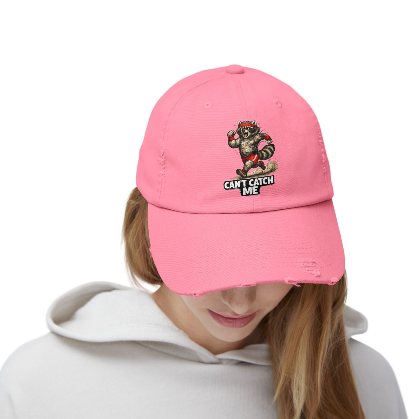 Can't Catch Me Distressed Cap — Raccoon Mom/Dad Funny Dad Hat