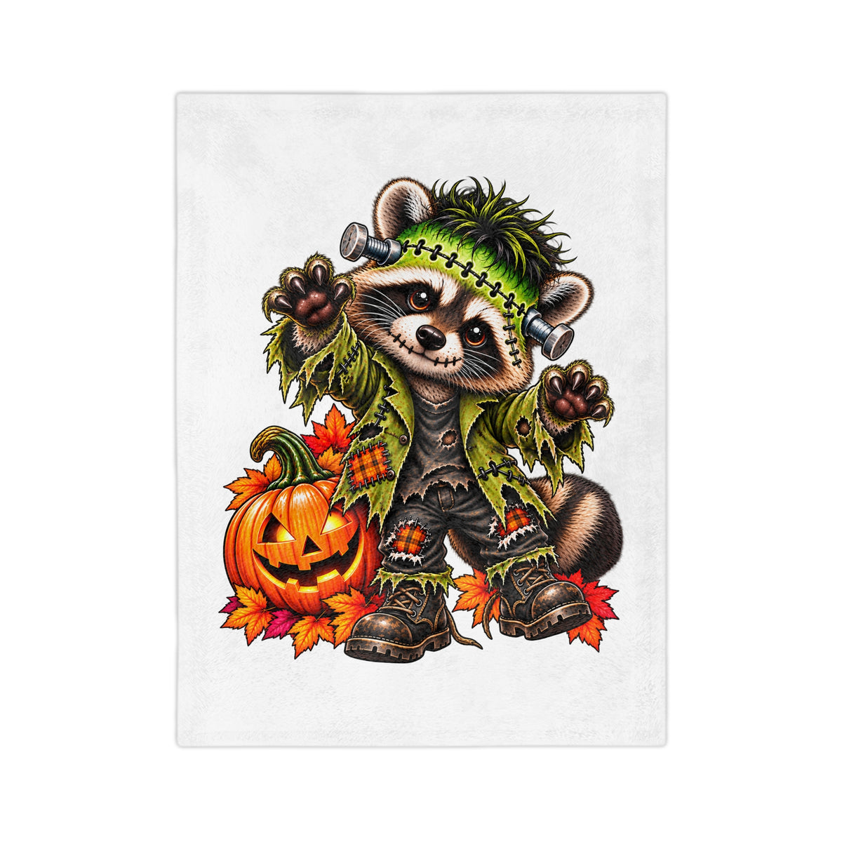 Halloween Raccoon Blanket — Franken-coon Raccoon Velveteen Throw