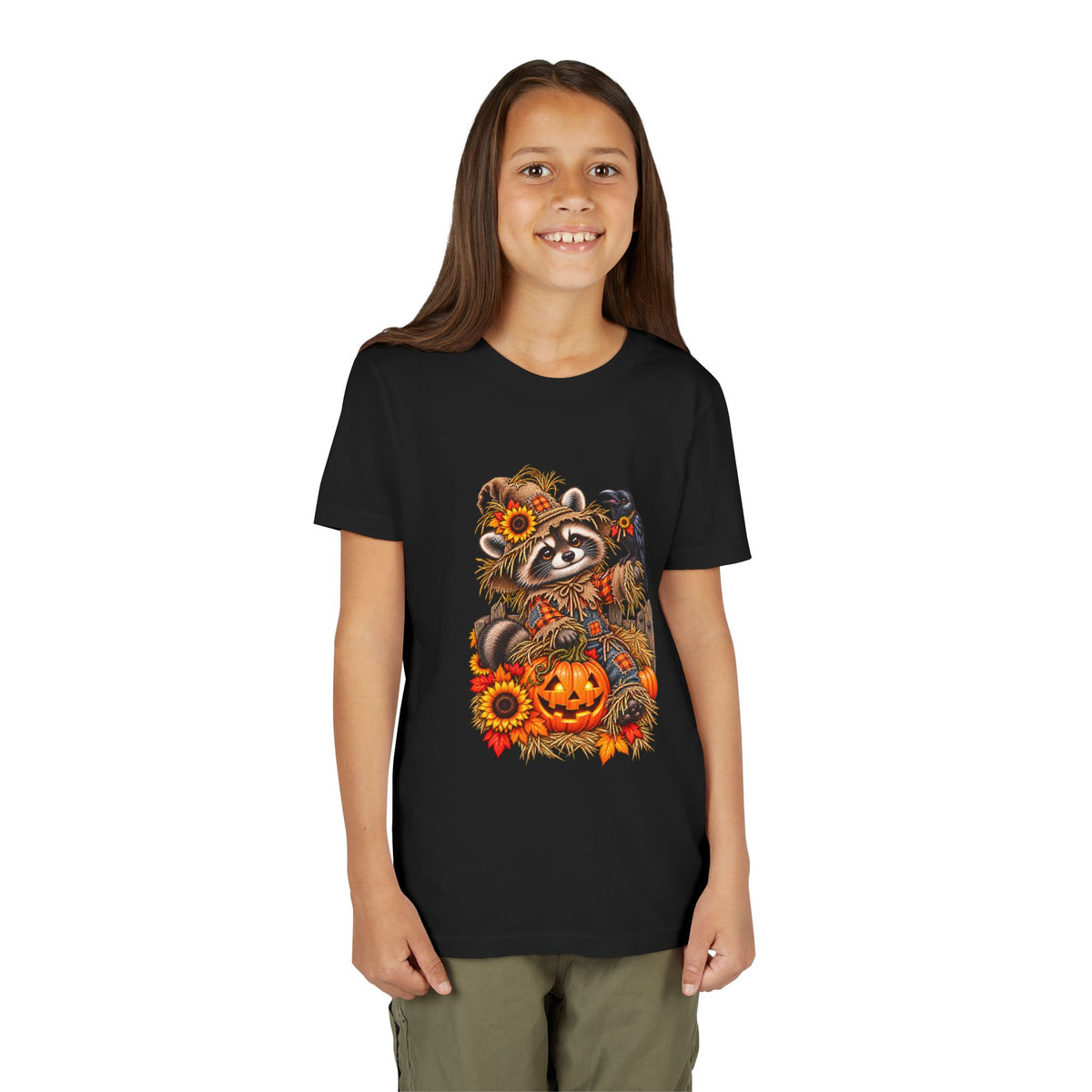 Fall Scarecrow Youth Tee — Raccoon Kids Tshirt