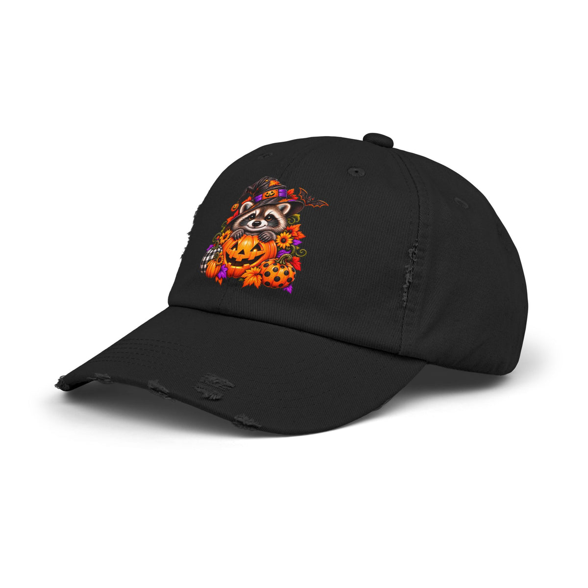 Halloween Raccoon Distressed Baseball Hat